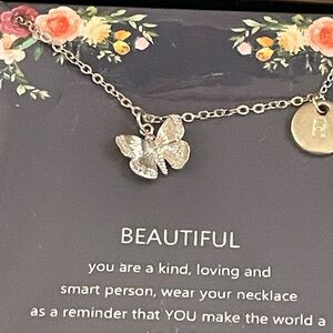 BEAUTIFUL a butterfly necklace letter R